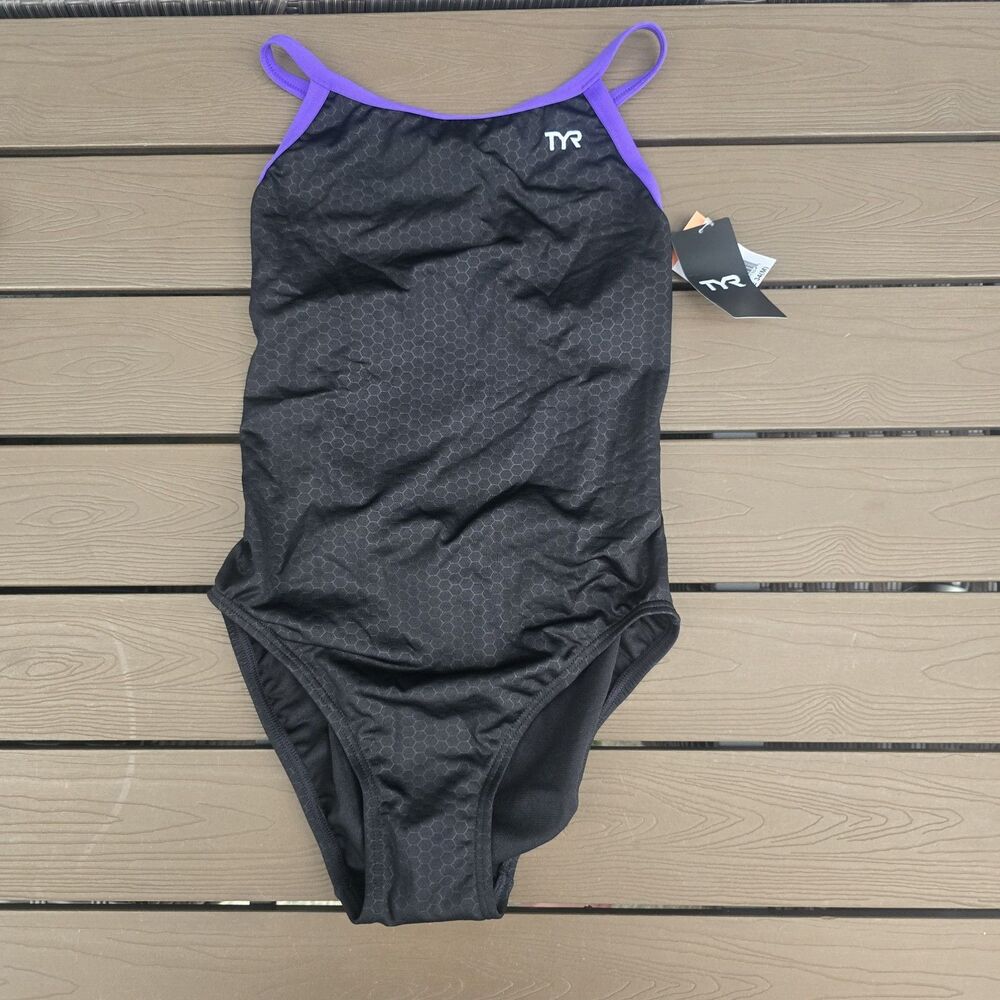 TYR Durafast Elite Women's Hexa Diamondfit Black/purple One Piece Swim Sz 34 New